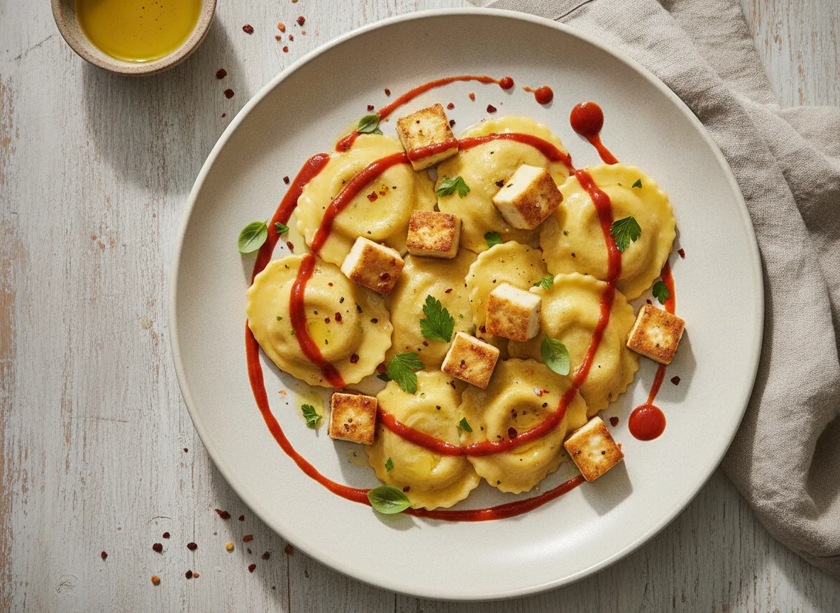 Ravioli with Tofu and Sriracha Sauce photo