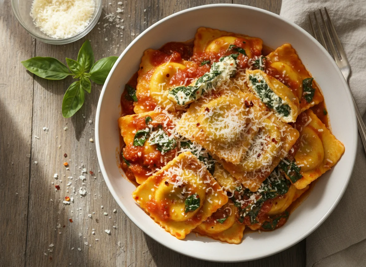 Ravioli with Tomato Sauce and Parmesan photo