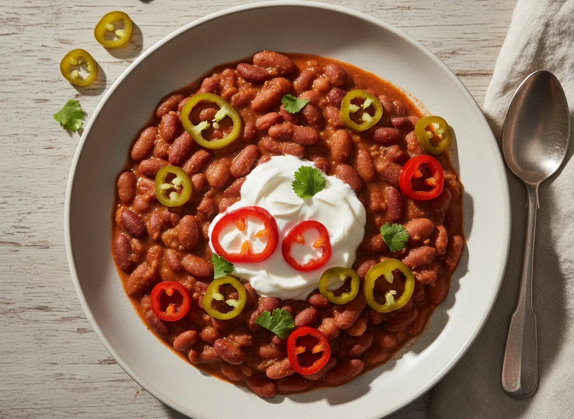 Red Beans with Sour Cream and Pickled Peppers photo