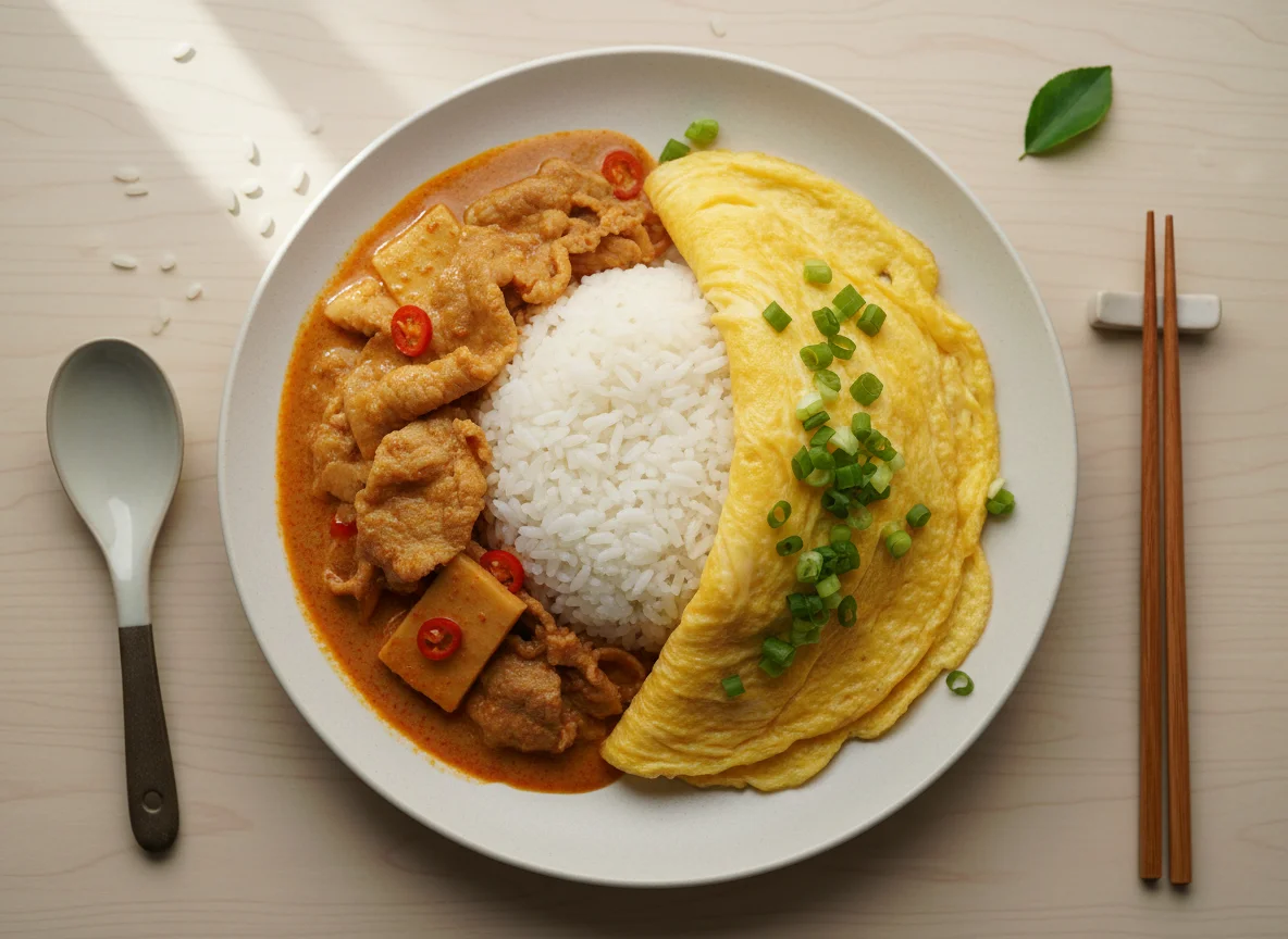 Red Curry with Pork and Omelet Rice photo