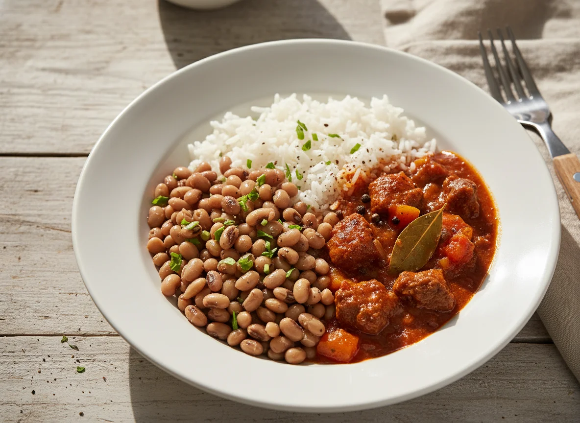 Rice and Beans with Stew photo