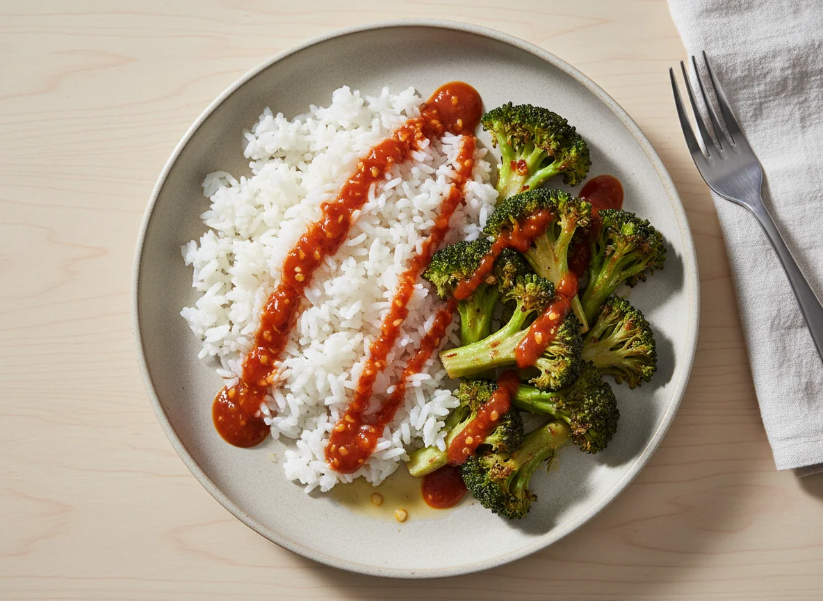 Rice and Broccoli with Hot Sauce photo