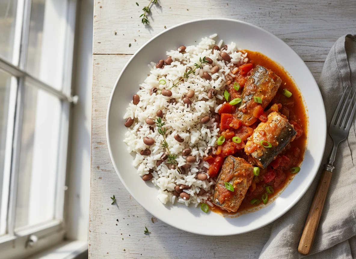Rice and Peas with Stewed Fish photo