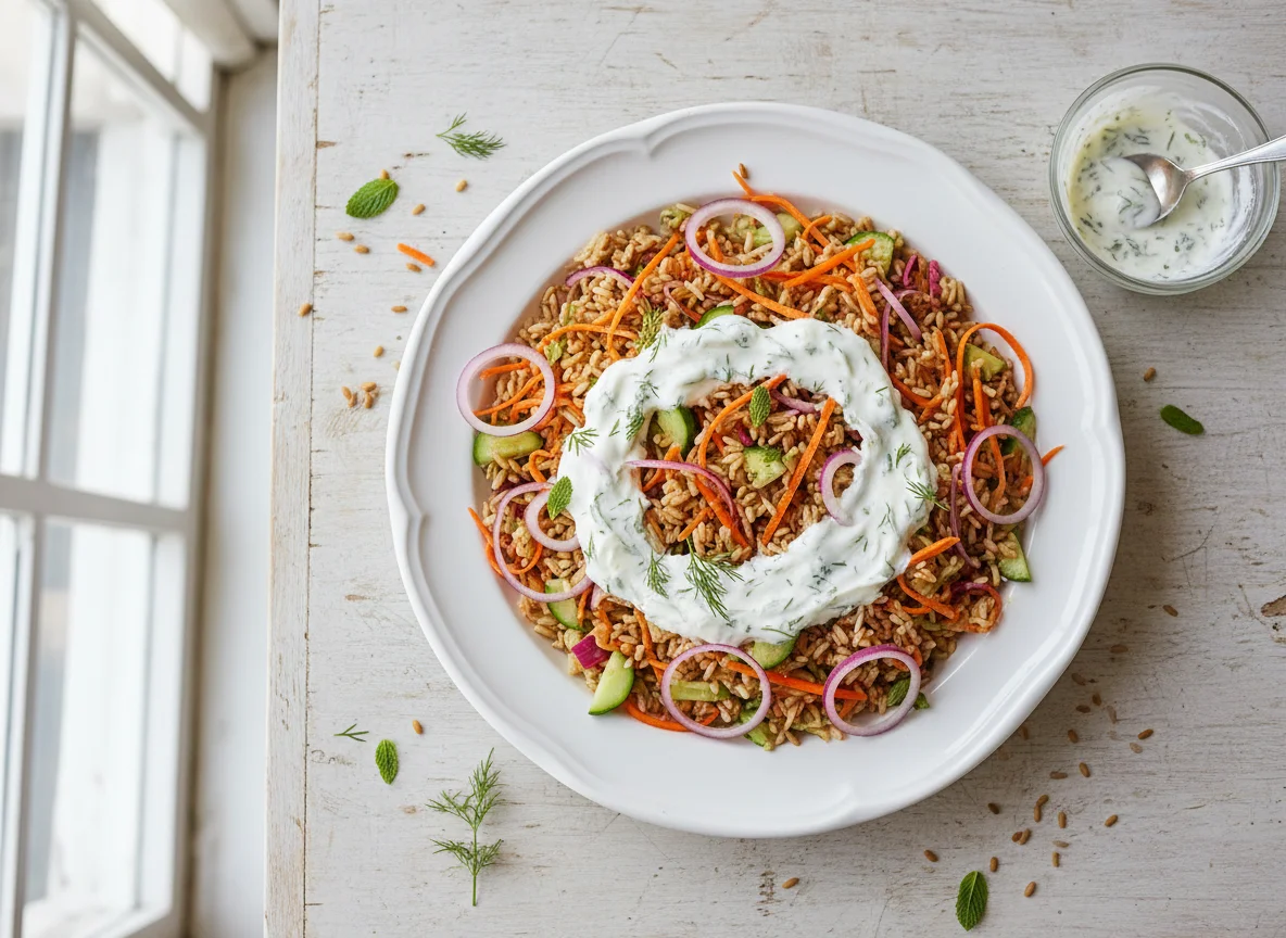 Rice and Vegetable Salad with Yogurt Dressing photo