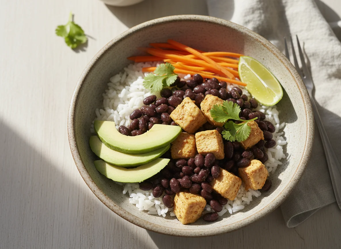 Rice Bowl with Chicken, Beans and Vegetables photo