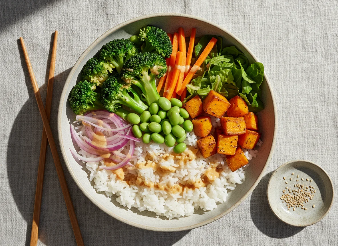 Rice Bowl with Vegetables and Sweet Potato photo