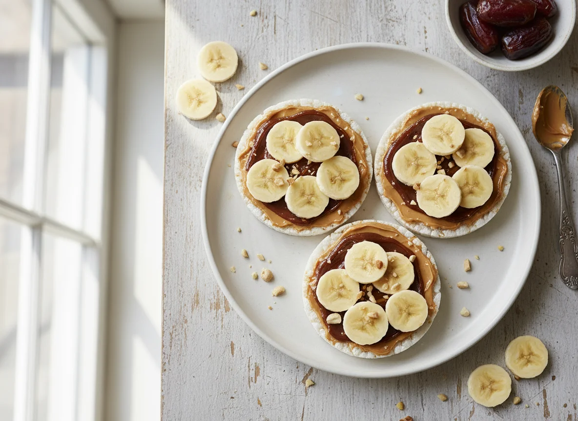 Rice Cake with Peanut Butter, Date Paste, and Banana photo