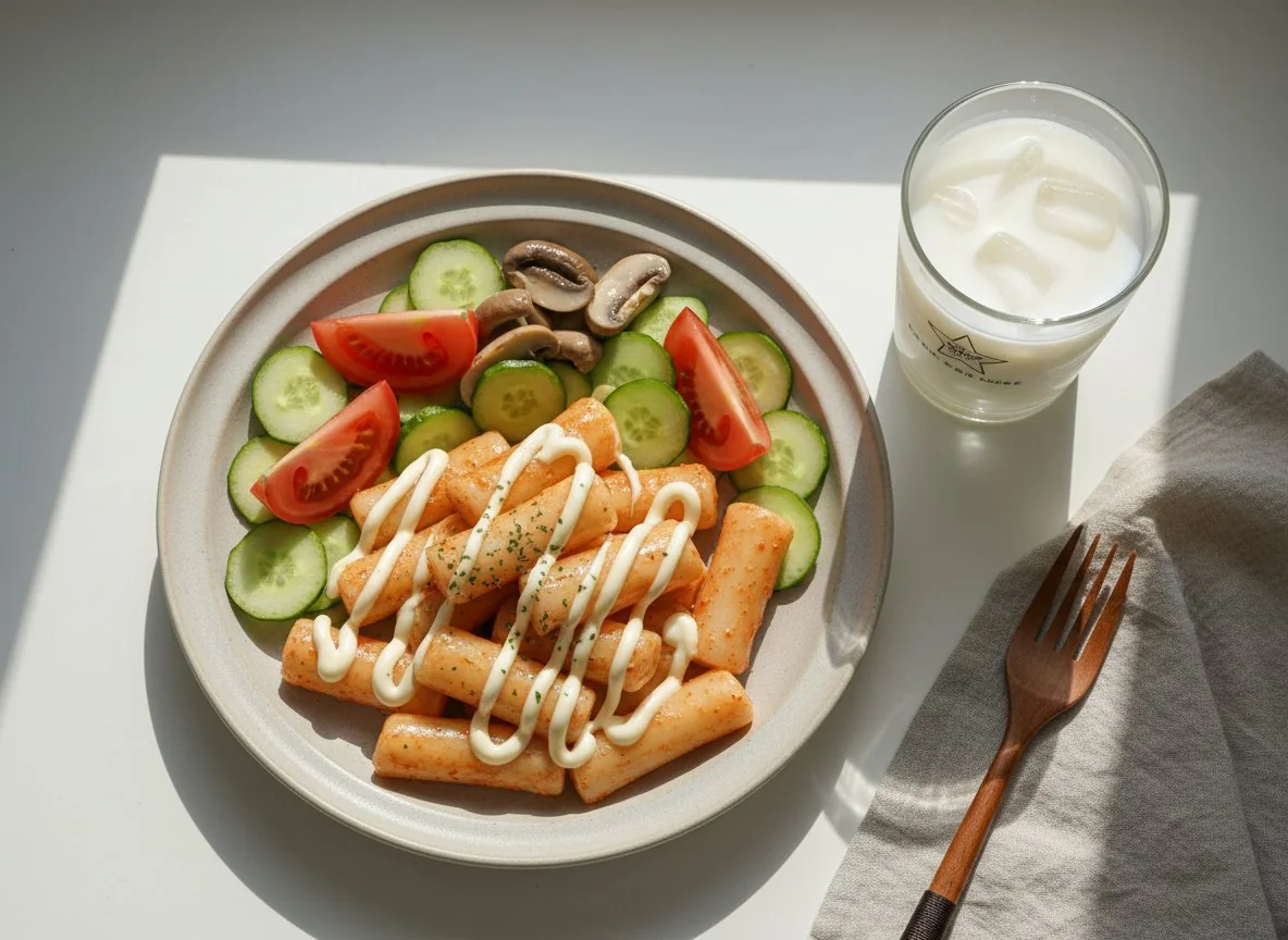 Rice cake with salad and drink photo