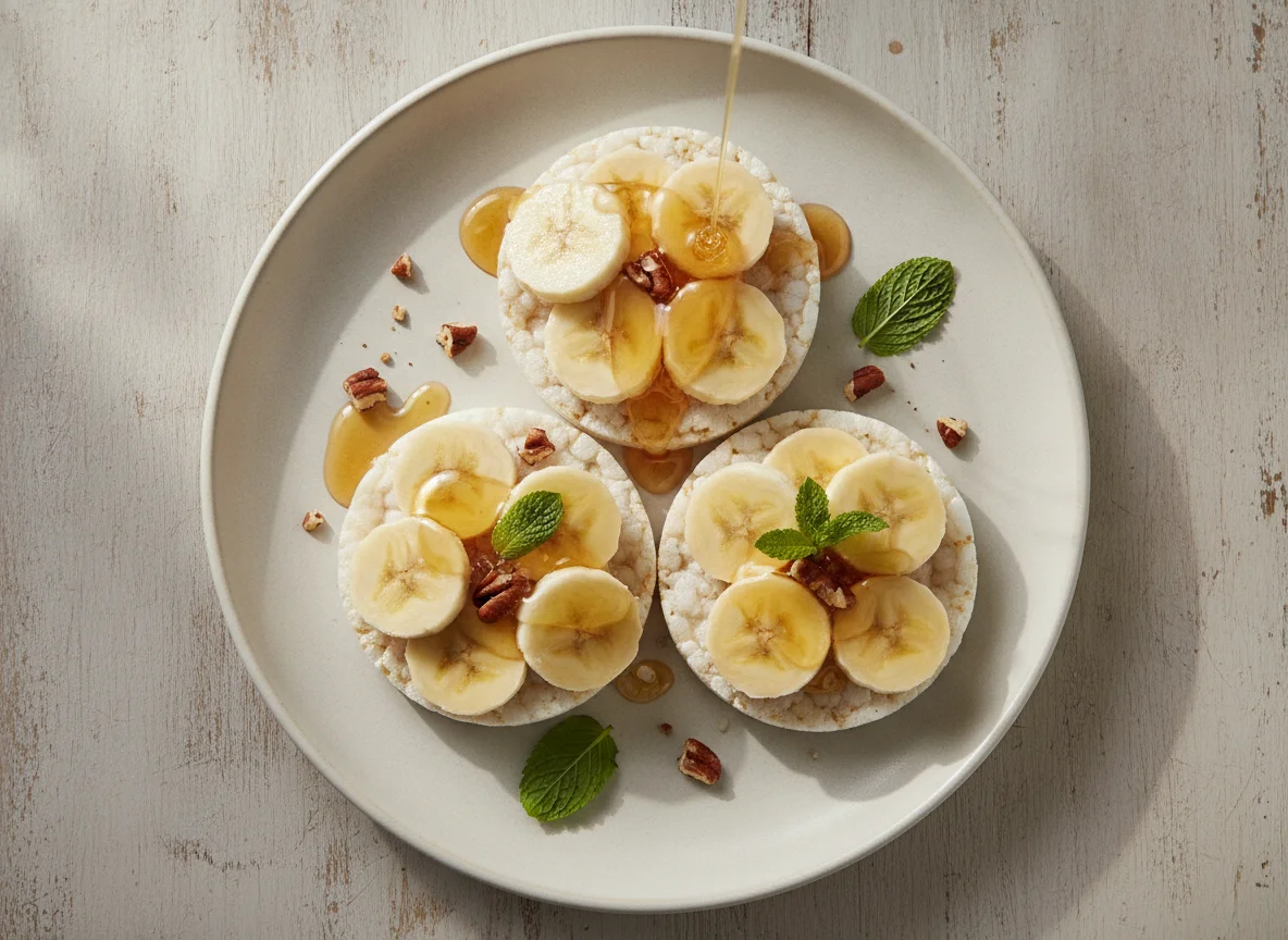 Rice cakes with banana and honey photo