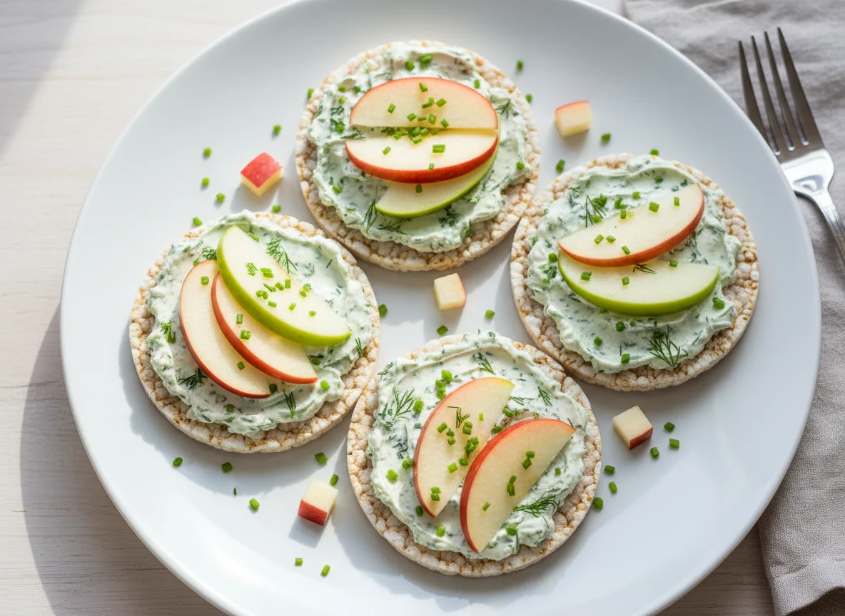 Rice cakes with cream cheese and apple photo