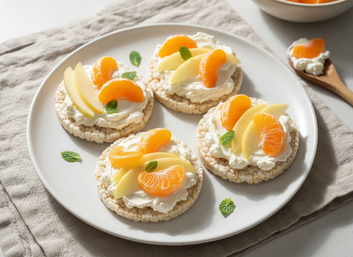 Rice cakes with cream cheese and fruit photo