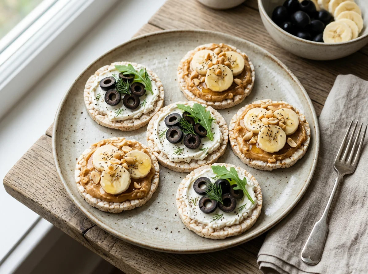 Rice cakes with toppings photo