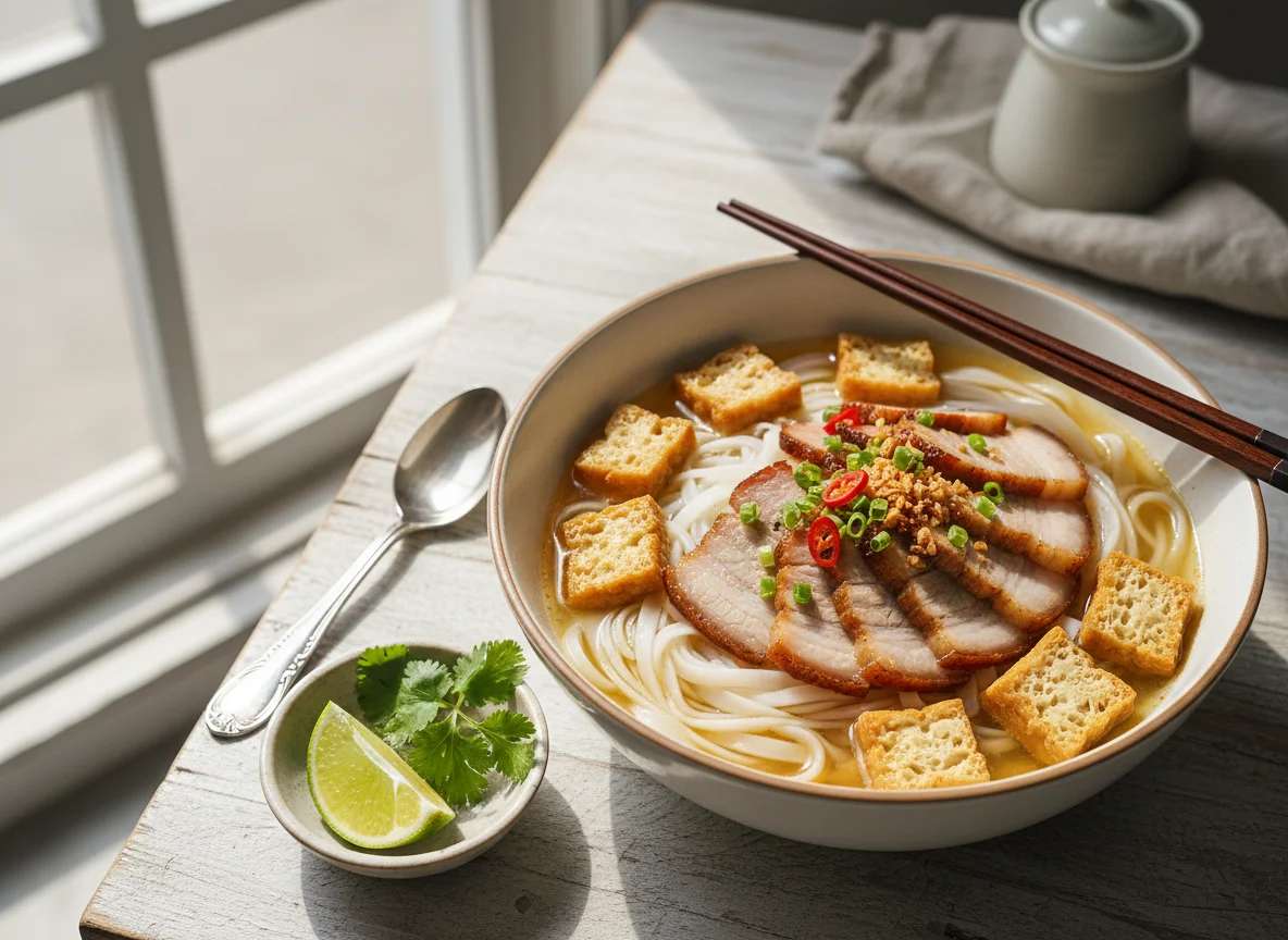 Rice Noodle Soup with Pork and Tofu photo