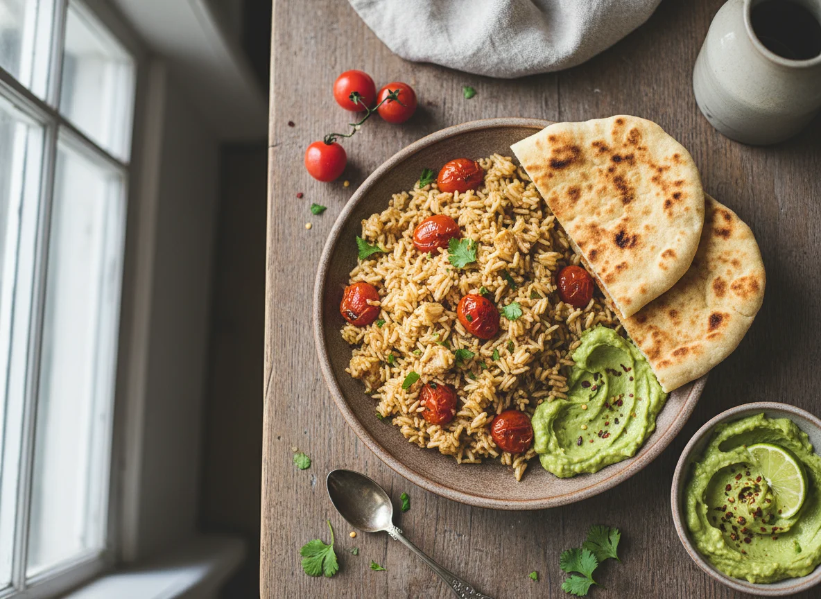 Rice Pilaf with Cherry Tomatoes and Flatbread photo
