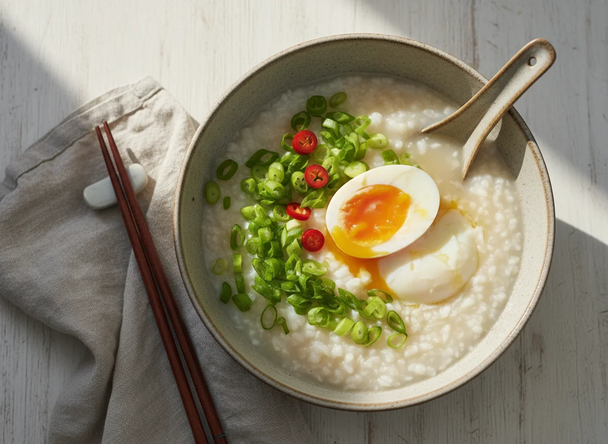 Rice Porridge with Egg and Scallions photo