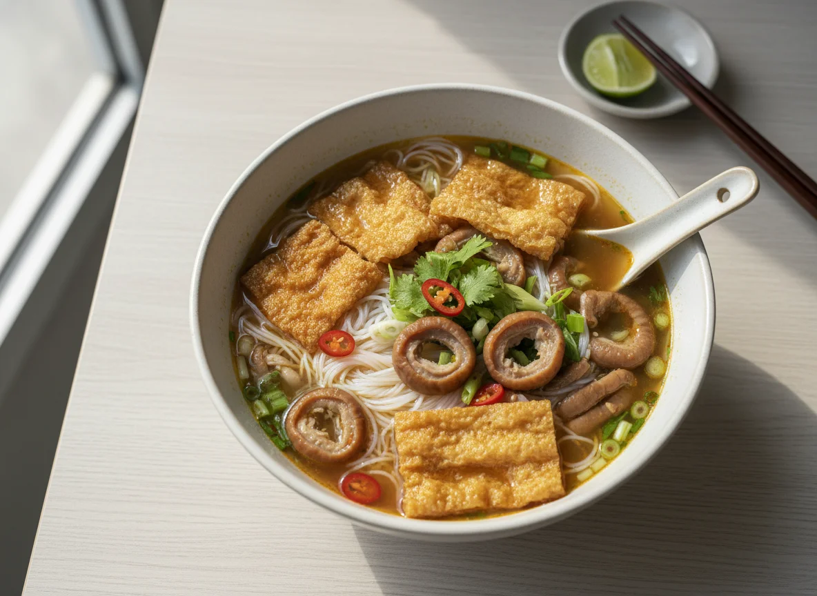 Rice Vermicelli Soup with Tofu Skin and Pork Intestines photo