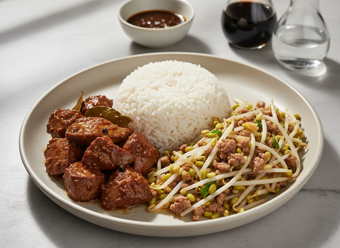 Rice with Adobo Liver and Togue Guisado photo