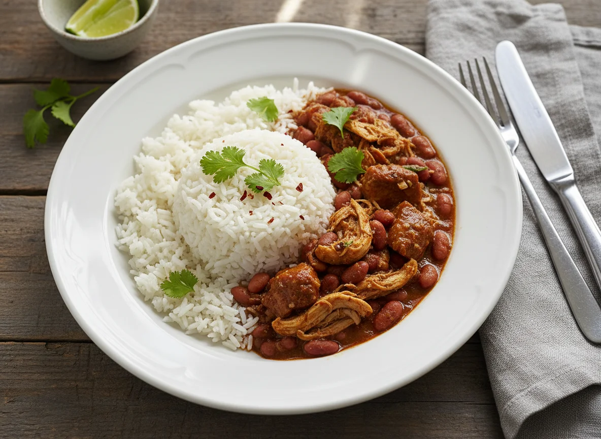 Rice with Bean and Meat Stew photo