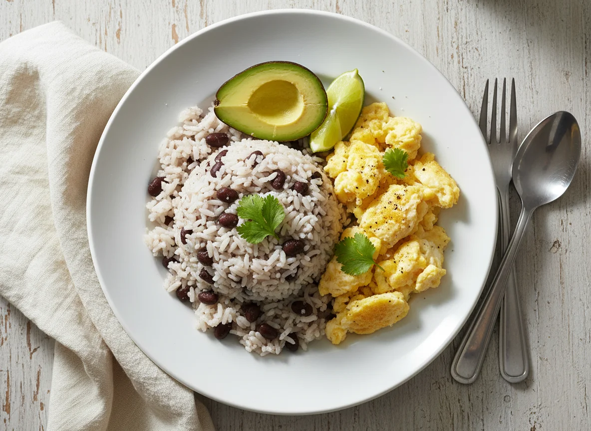 Rice with Black Beans and Scrambled Eggs photo