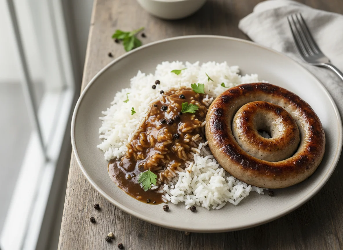 Rice with Boerewors and Gravy photo