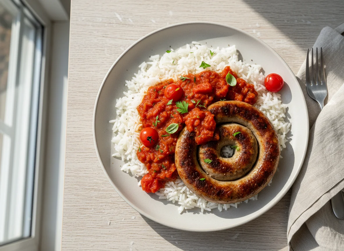 Rice with Boerewors and Tomato Gravy photo