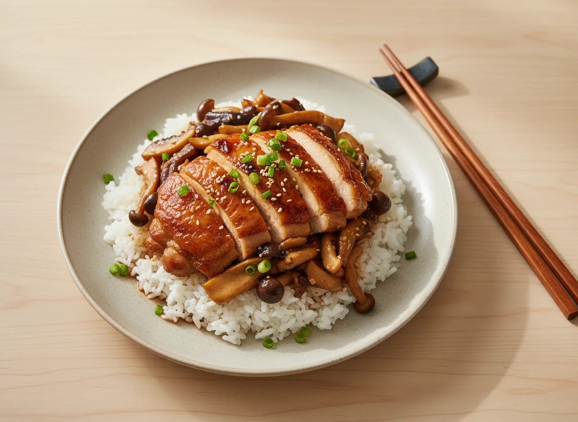 Rice with Braised Meat and Mushrooms photo
