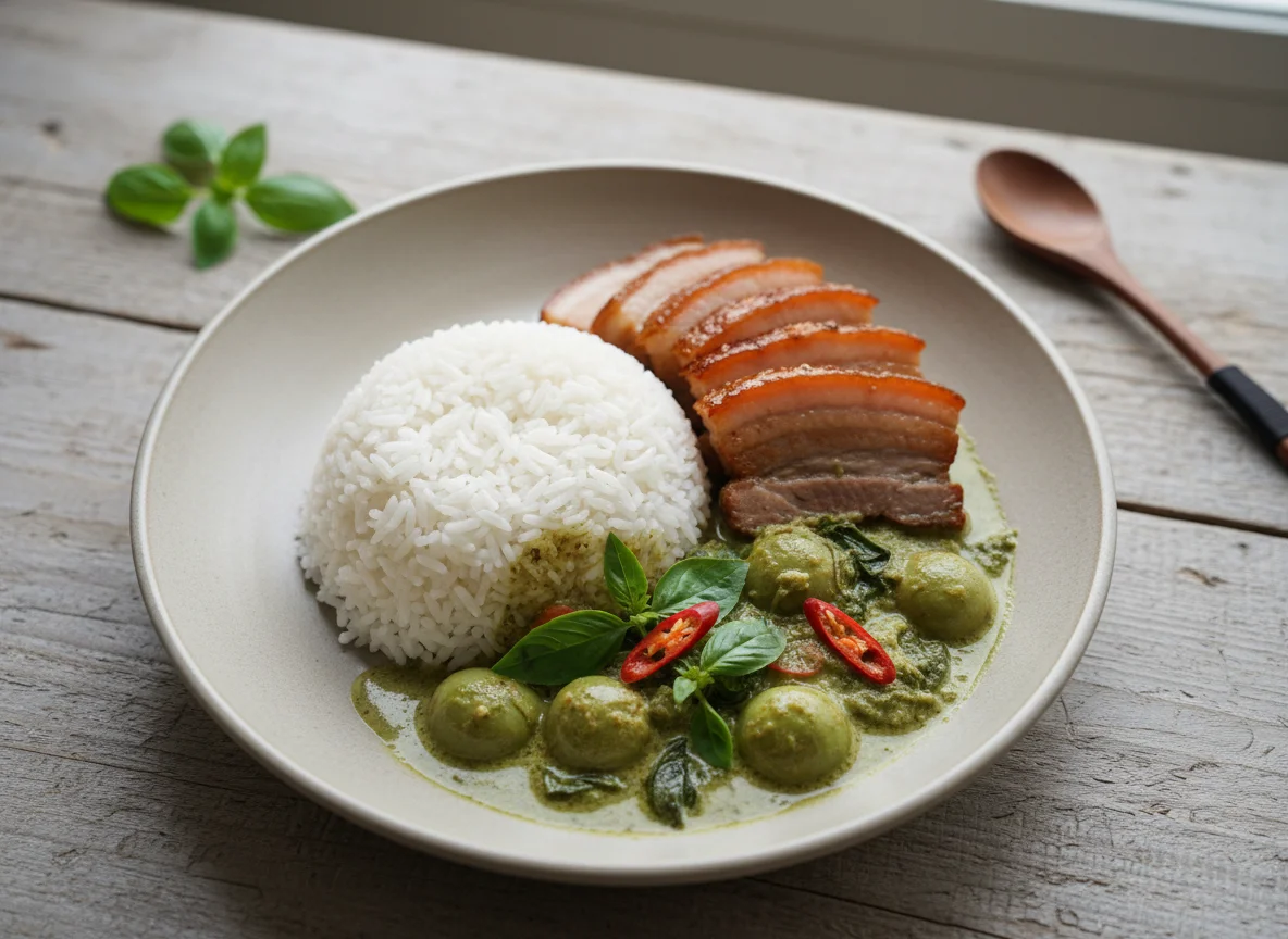 Rice with Braised Pork and Green Curry photo