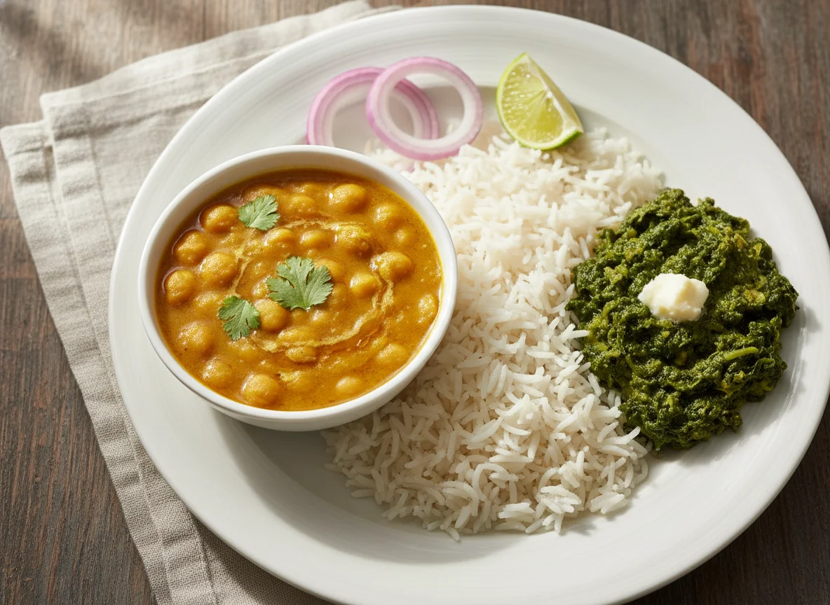 Rice with Chana Dal and Saag photo