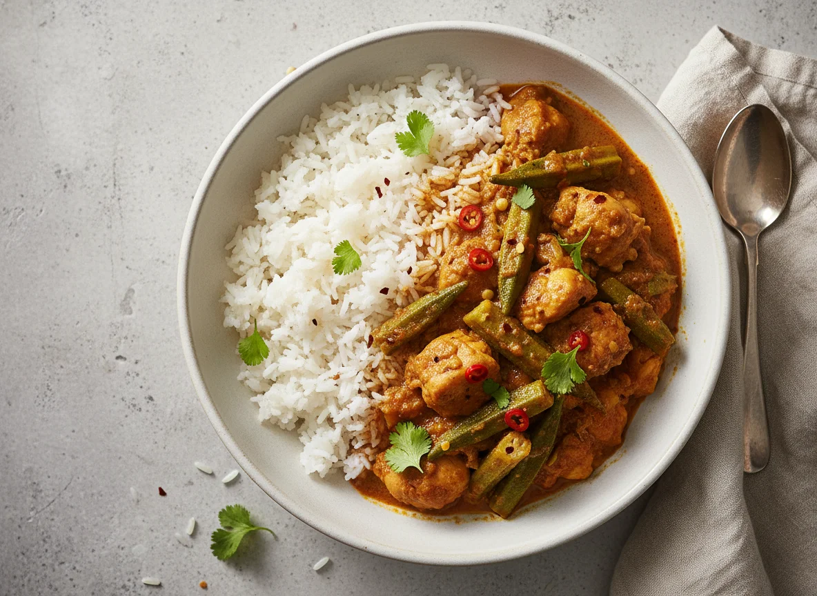 Rice with Chicken and Okra Curry photo