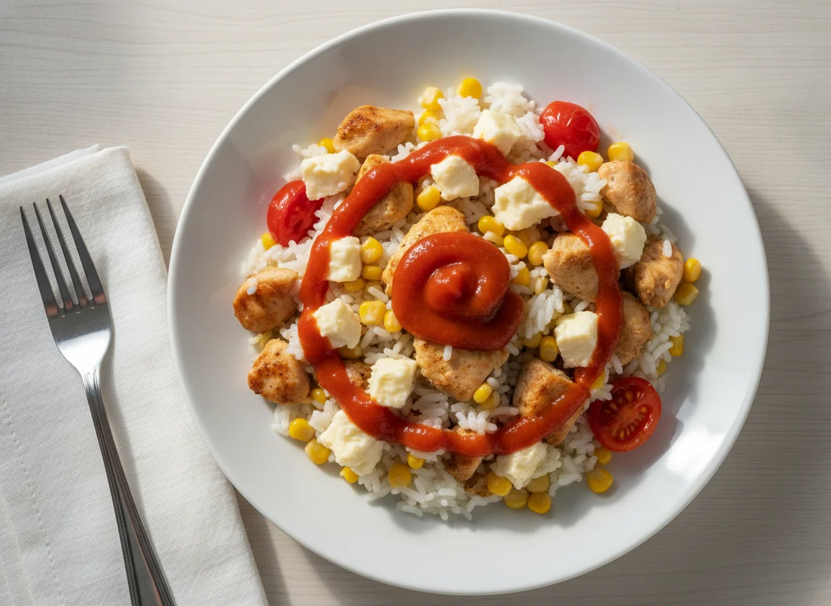 Rice with Chicken, Corn, Tomatoes and Sulguni Cheese photo