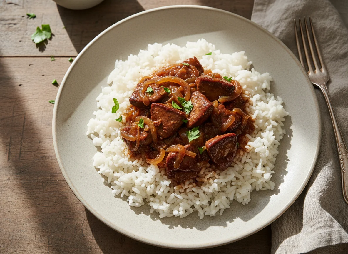 Rice with Chicken Liver and Onion Sauce photo