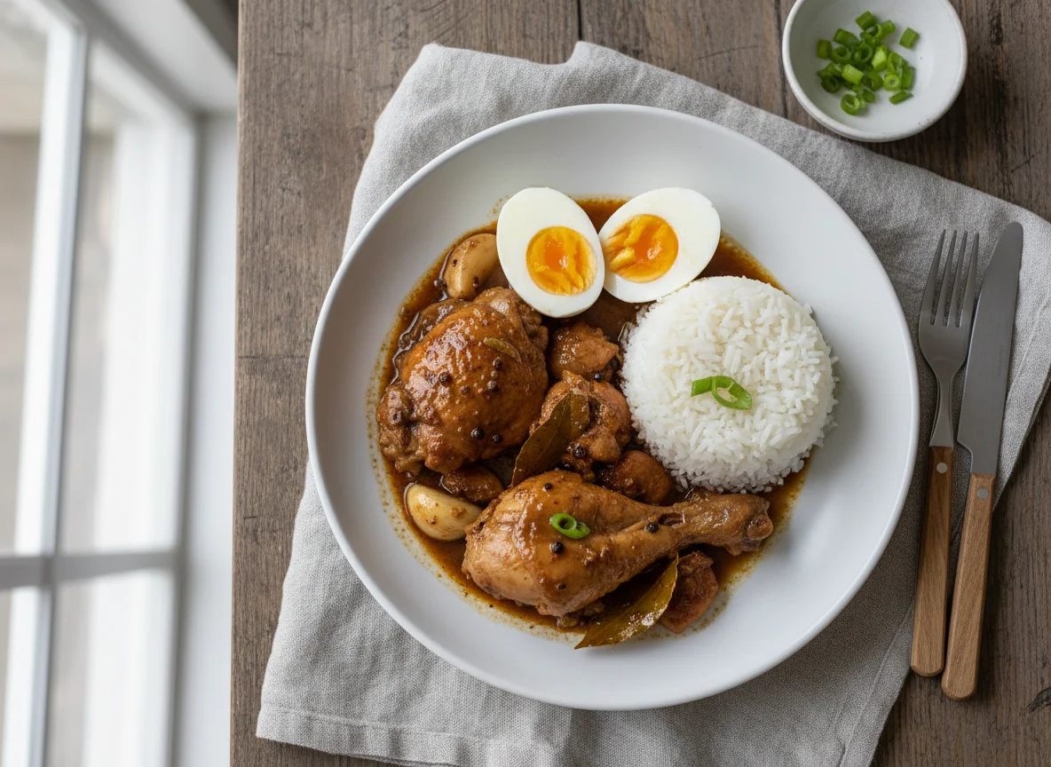 Rice with Chicken Stew and Boiled Eggs photo