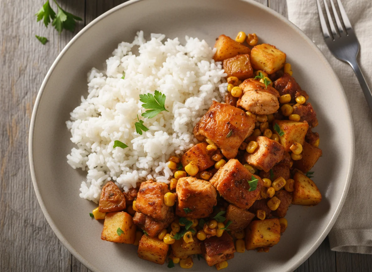 Rice with Corn, Potatoes, and Chicken photo