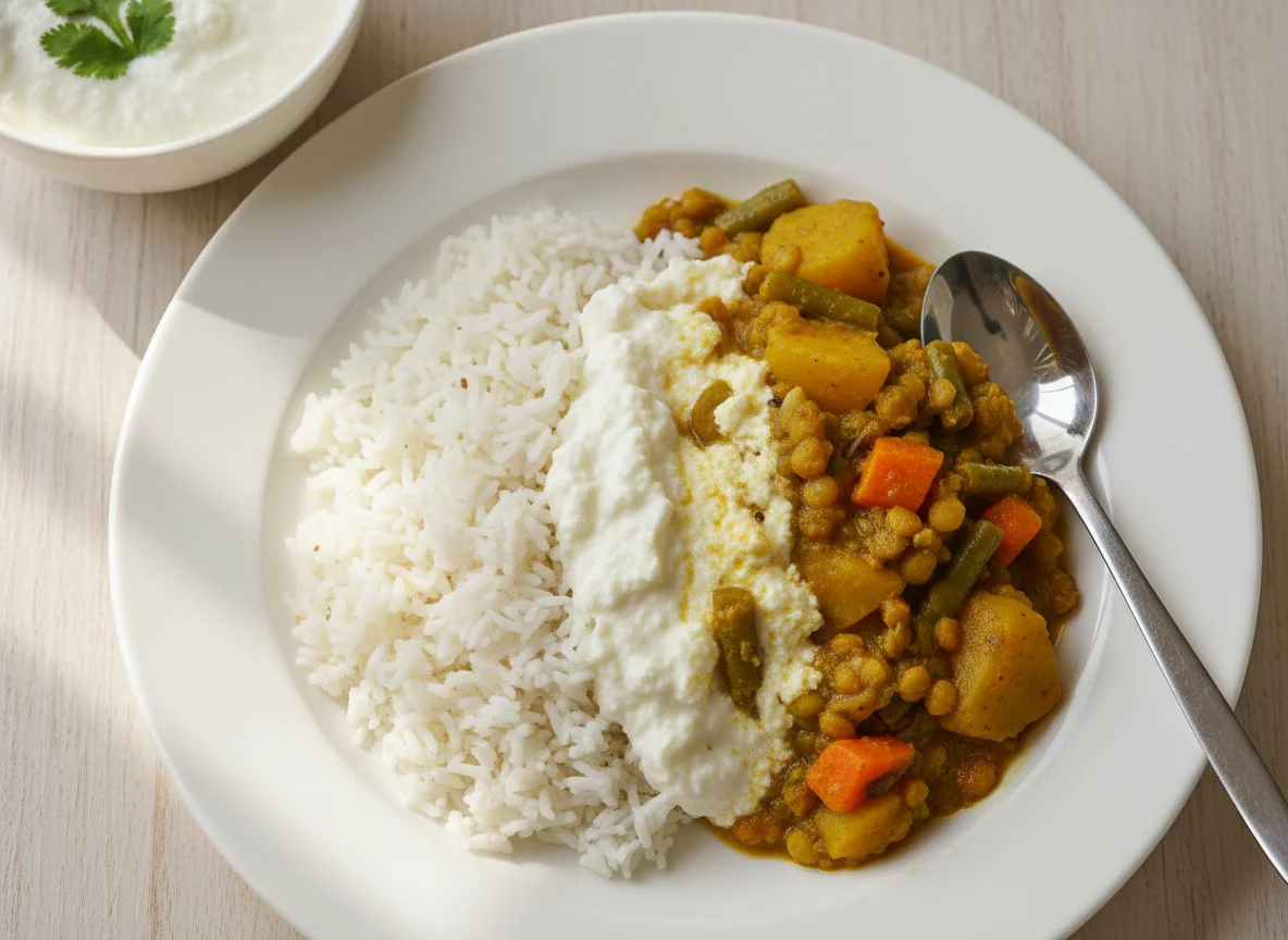 Rice with Curd and Curry photo