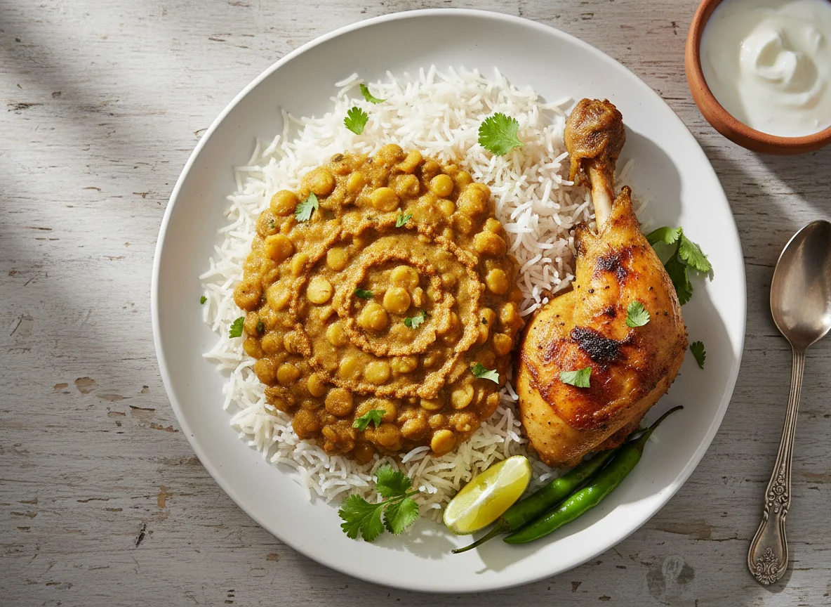 Rice with Daal Mash and Chicken photo