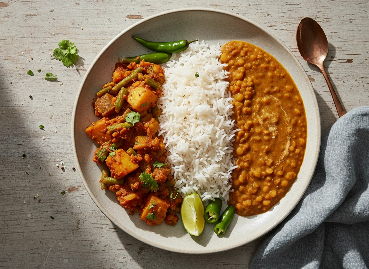 Rice with Dal and Mixed Vegetable Curry photo