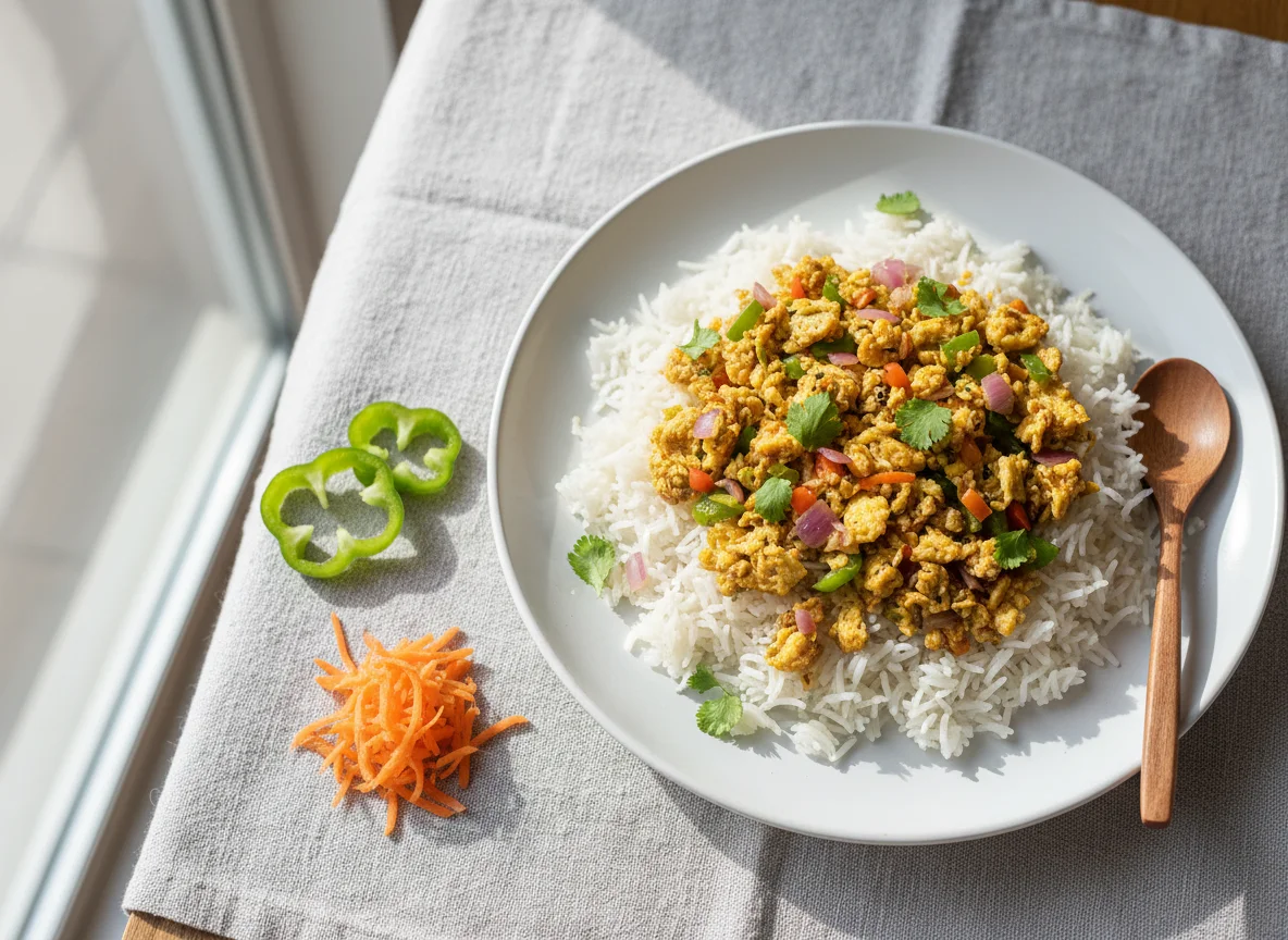 Rice with Egg Bhurji and Vegetables photo