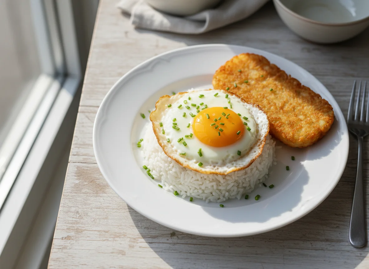 Rice with Fried Egg and Hash Brown photo