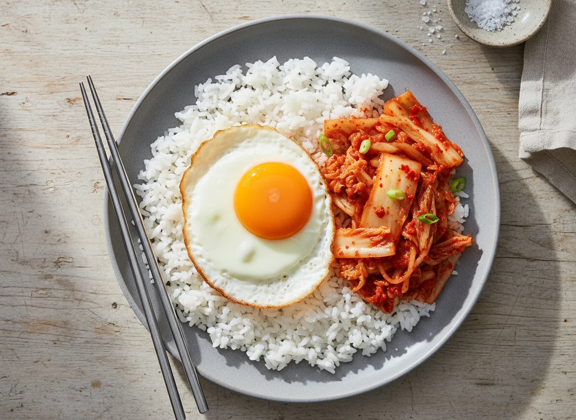Rice with Fried Egg and Kimchi photo