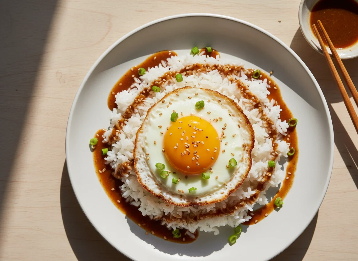 Rice with Fried Egg and Sauce photo