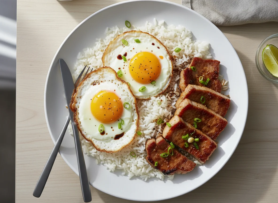 Rice with Fried Eggs and Pork photo