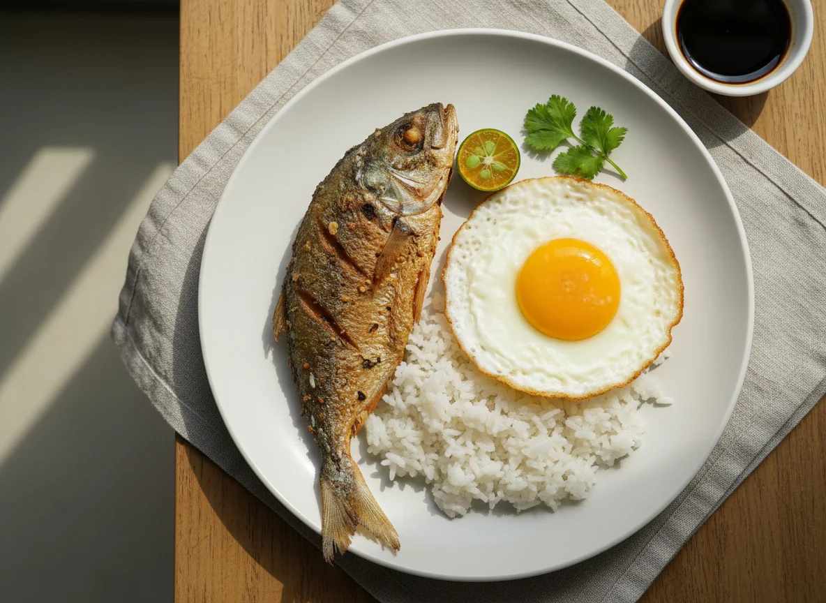 Rice with Fried Fish and Egg photo