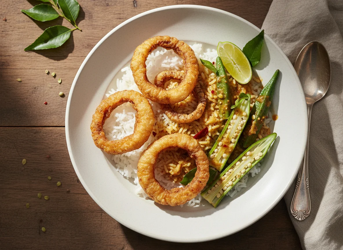 Rice with Fried Fish and Okra photo