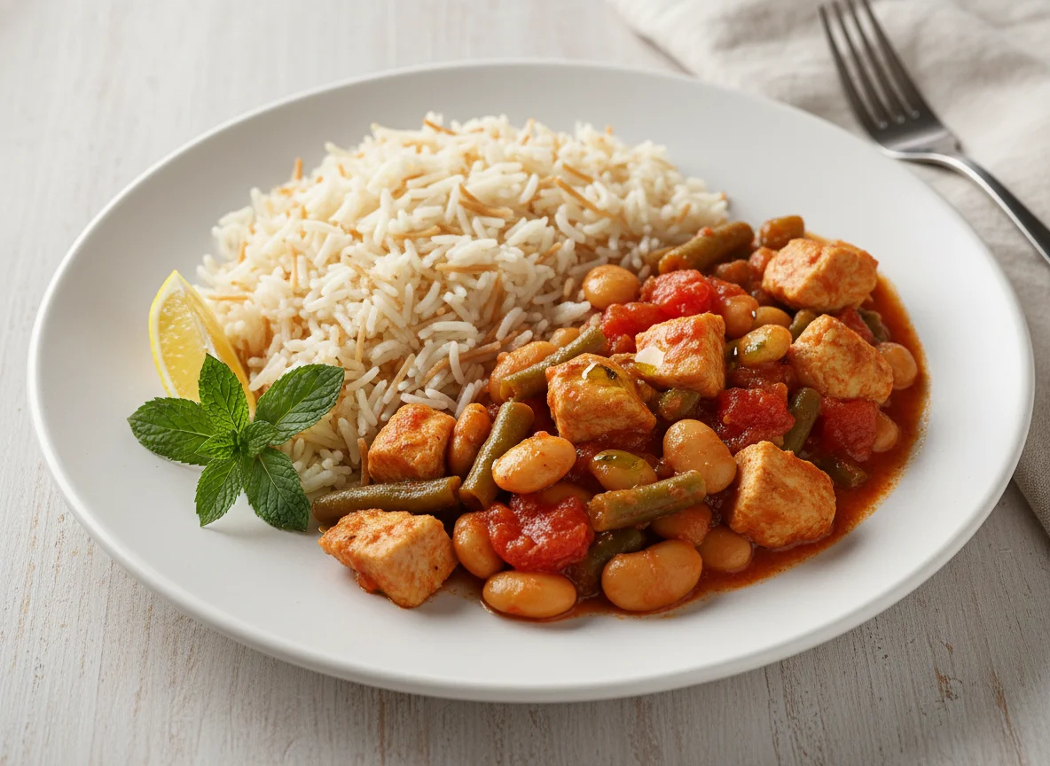 Rice with Green Bean Stew and Chicken photo