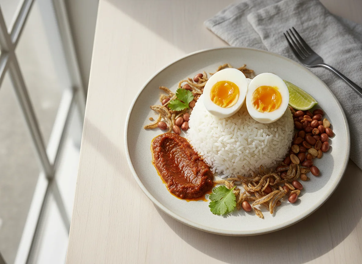 Rice with Hard-boiled Eggs and Sambal photo