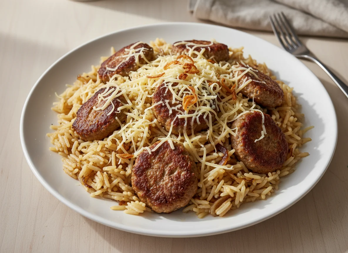 Rice with Kofta and Cheese photo