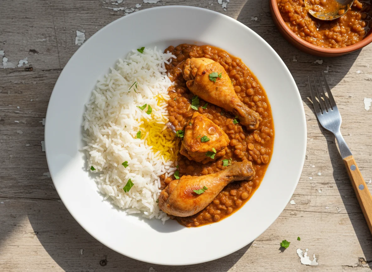 Rice with Lentil Stew and Chicken photo