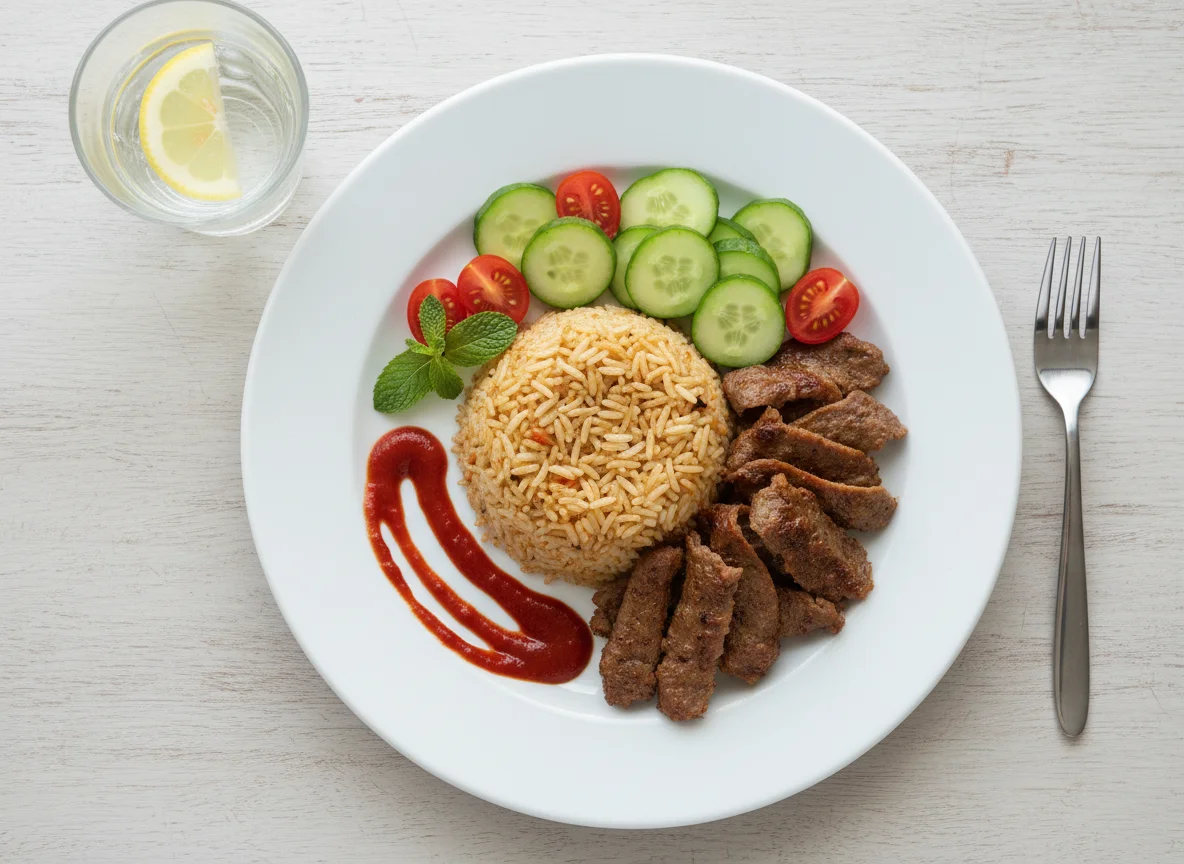 Rice with Meat and Salad photo