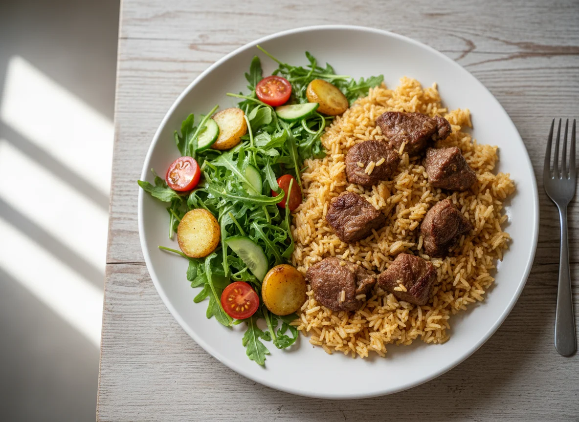 Rice with Meat and Side Salad photo