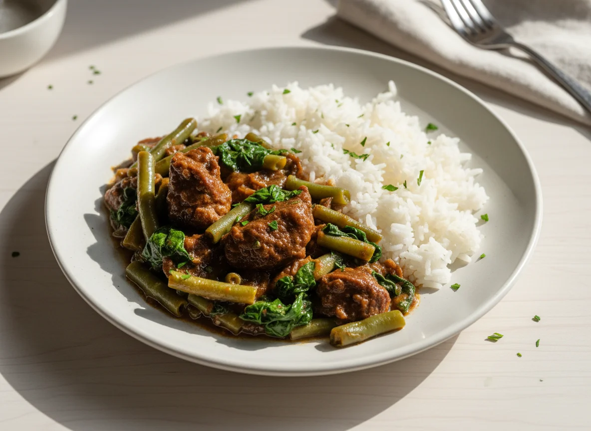 Rice with Meat Stew and Vegetables photo